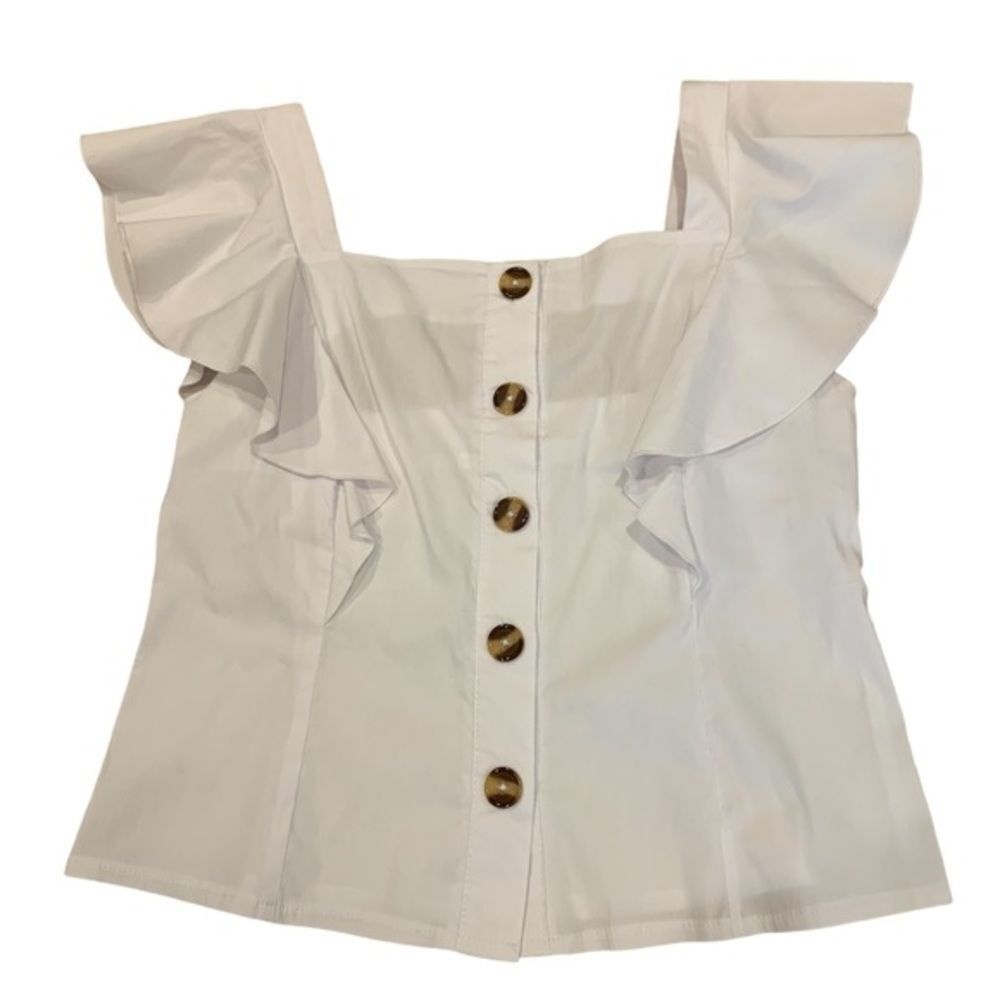 Easley White Cotton Ruffled Crop Top M